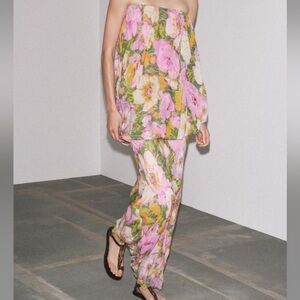 Zara floral maxi dress strapless